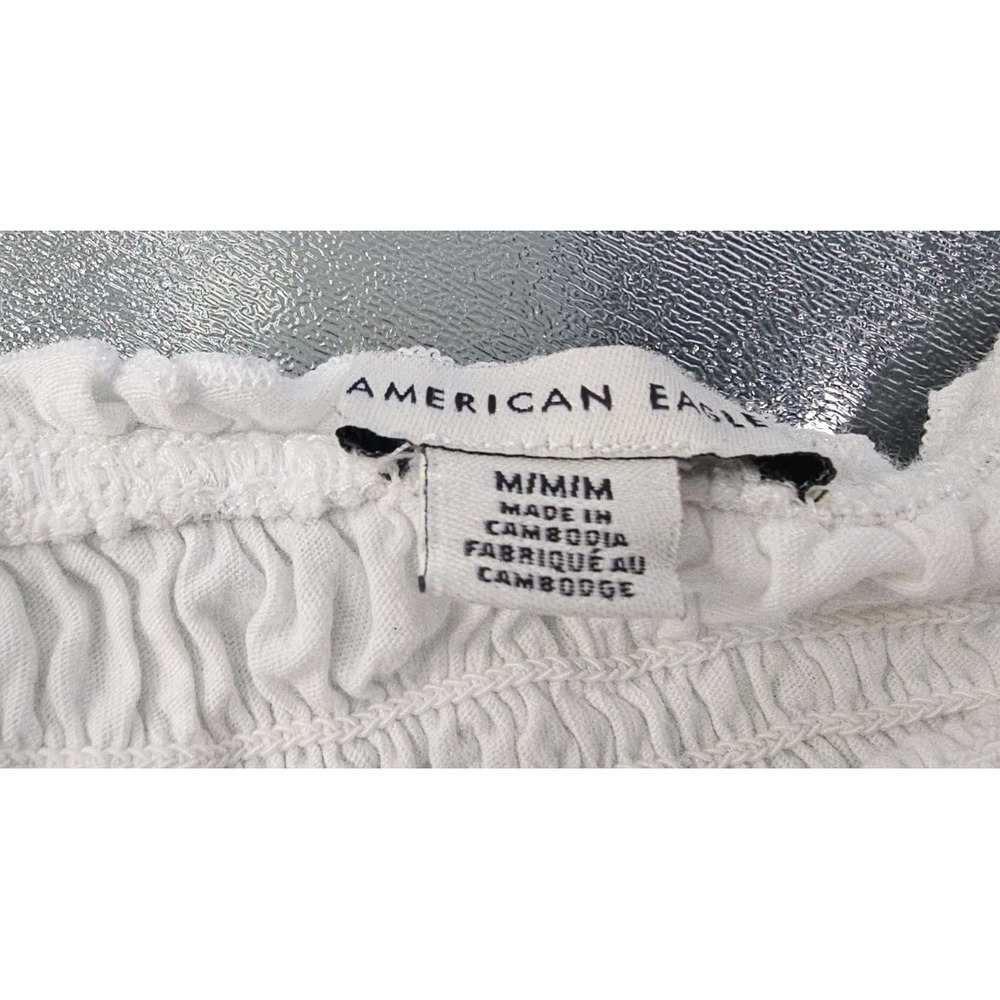 American Eagle Womens Tank Top Crop Top Shirt Smocked White Cotton Medium M NWT - Picture 5 of 9